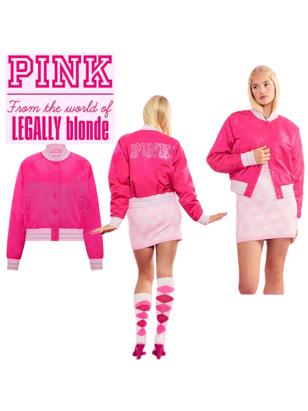 VSPINK Legally Blonde Rhinestone Varsity Jacket NEW WITH TAGS